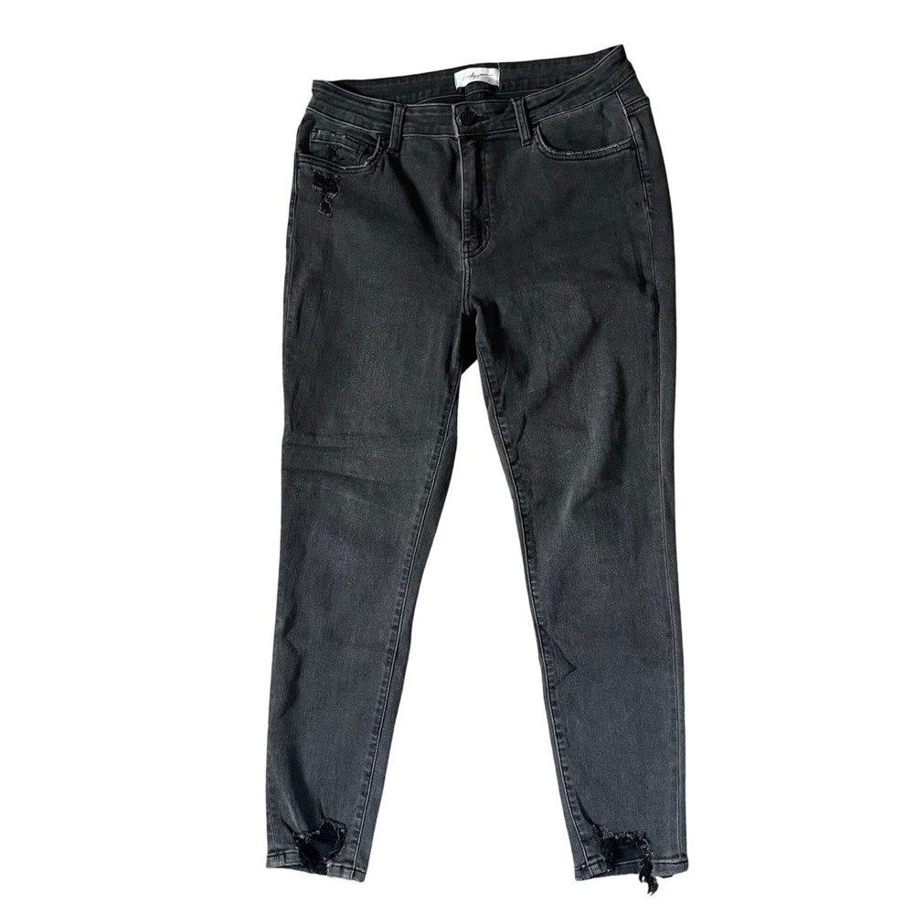 Carly Jean Los Angeles Blake Jeans 13 Black High Rise Raw Hem Straight Ankle